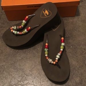 Rocket Dog multi colored beaded brown flip flops